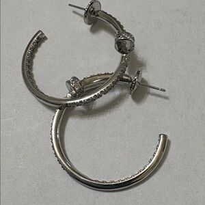Silver Crystal Accent Hoop Earrings - Women Jewelry
